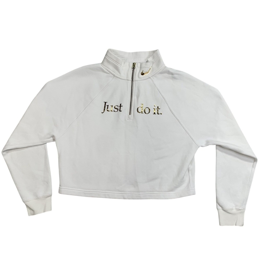 Nike Just Do It Gold Foil Cropped Quarter Zip Sweatshirt M